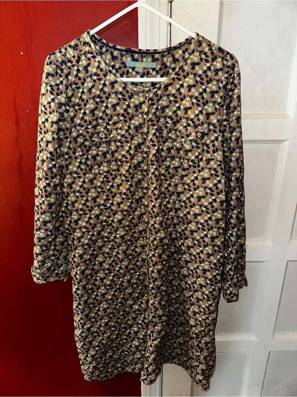 Boden Ditsy Leaf Print Corduroy Button-Down Shirt Dress Cotton Cottagecore Boho - Picture 2 of 6